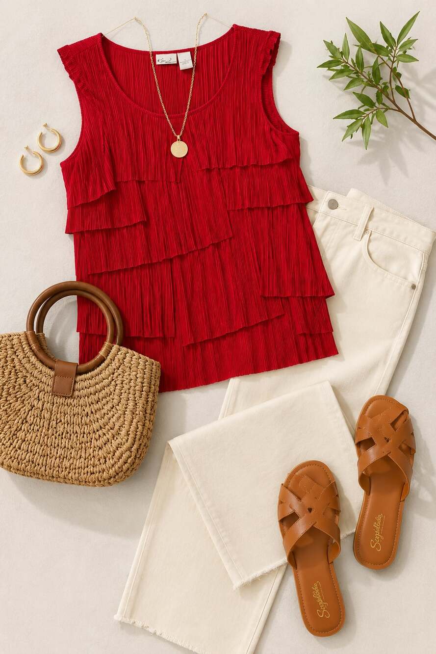 Kim Rogers Red Ruffled Tiered Tank Top Sz S
